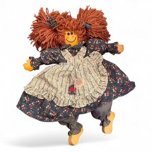 TL-TOYS 16" Rag Doll – Wooden Head/Hands/Feet, Rust Yarn Pigtails, Prairie Flora